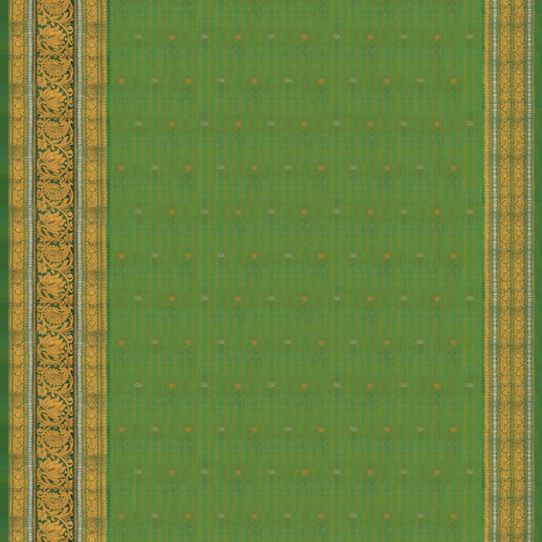 Handwoven Off-white with Green Gadwal Silk Saree - 2010T010272DSC