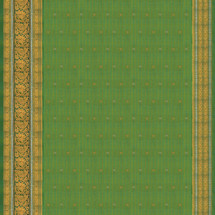 Handwoven Off-white with Green Gadwal Silk Saree - 2010T010272DSC