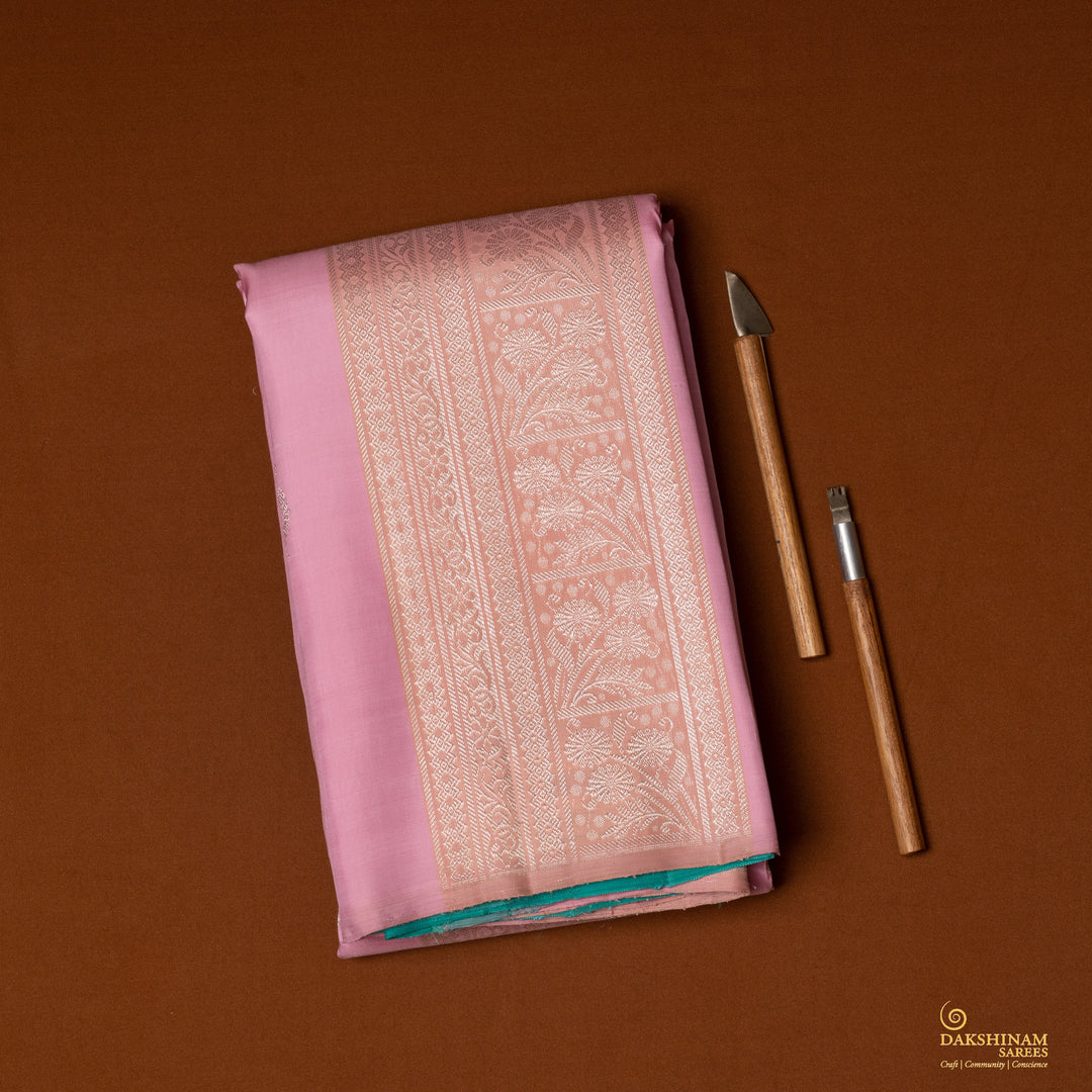 Handwoven Pink with Blue Kanjivaram Silk Saree - 2039T010406DSC