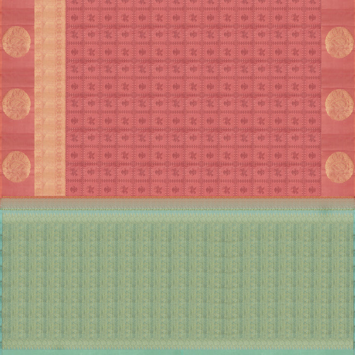Handwoven Pink with Green Kanjivaram Silk Saree - 2040T010407DSC