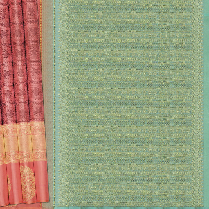 Handwoven Pink with Green Kanjivaram Silk Saree - 2040T010407DSC