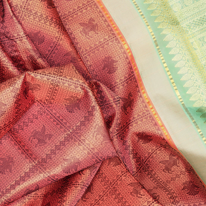 Handwoven Pink with Green Kanjivaram Silk Saree - 2040T010407DSC