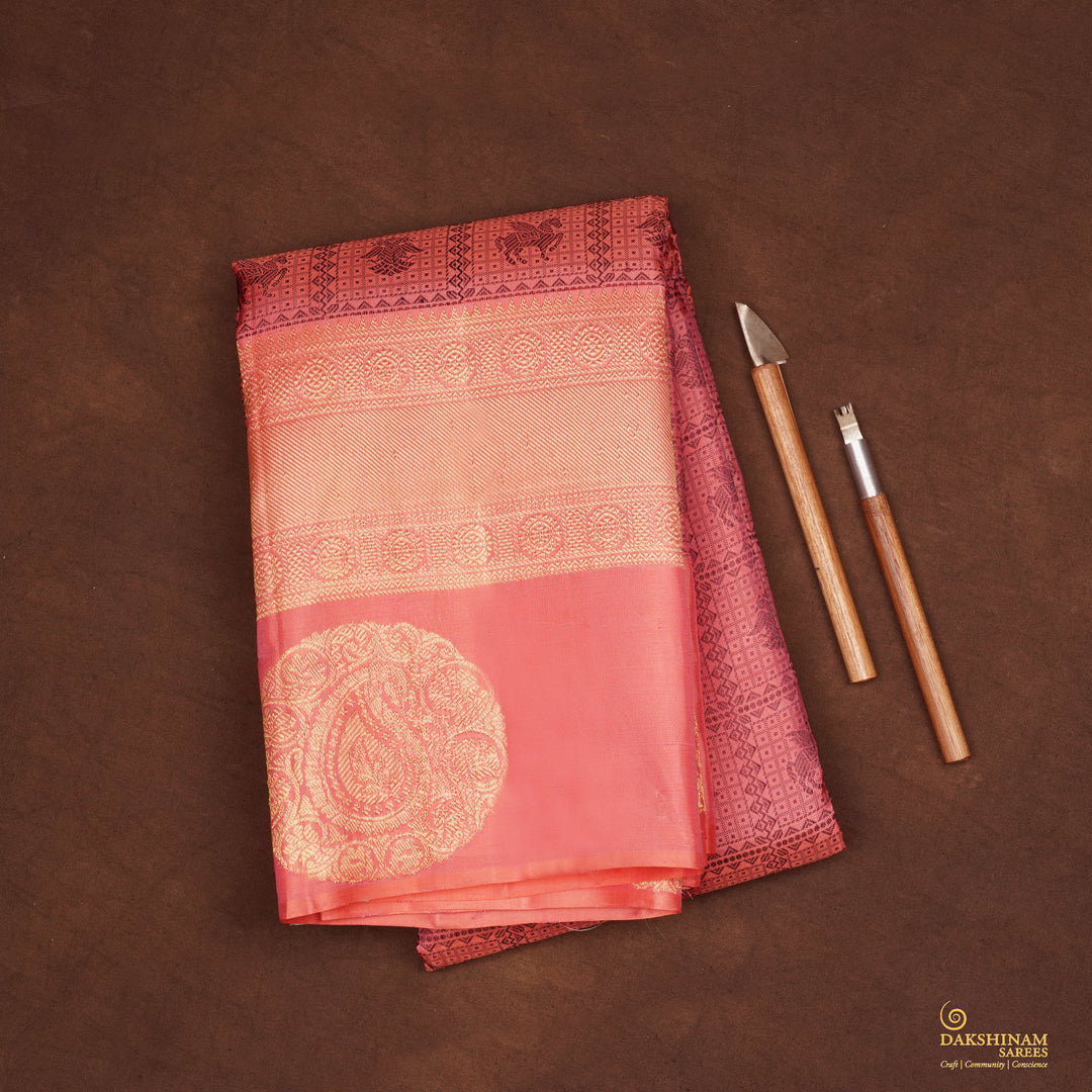 Handwoven Pink with Green Kanjivaram Silk Saree - 2040T010407DSC
