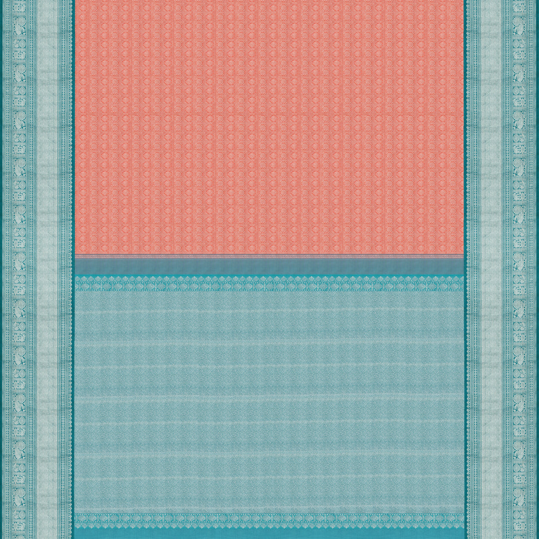 Handwoven Peach with Blue Kanjivaram Silk Saree - 2049T007174DSC