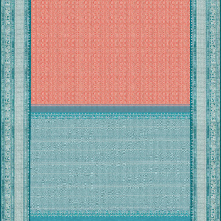 Handwoven Peach with Blue Kanjivaram Silk Saree - 2049T007174DSC