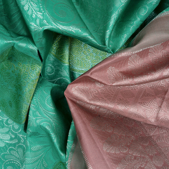 Handwoven Green with Pink Kanjivaram Silk Saree - 2545T012313DSC