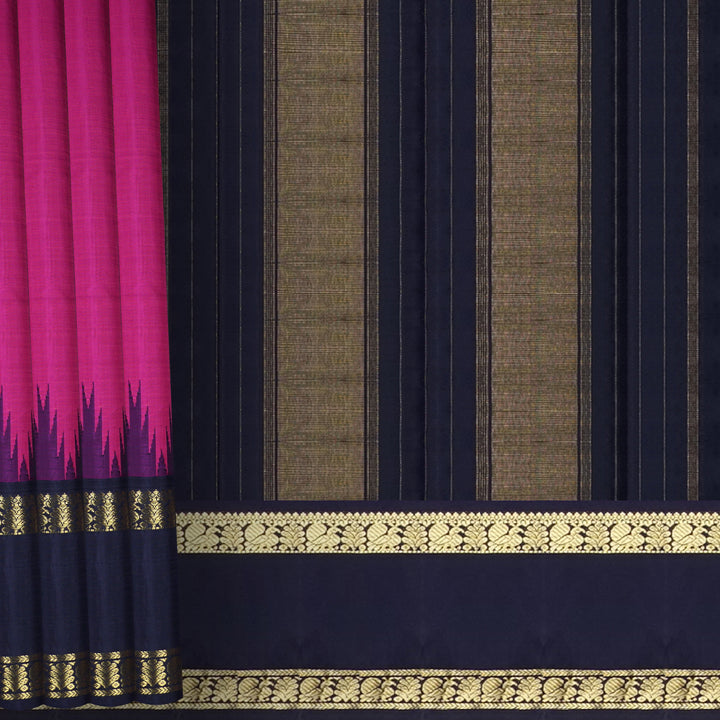 Handwoven Pink with Blue Kanjivaram Silk Saree - 2503T006154DSC