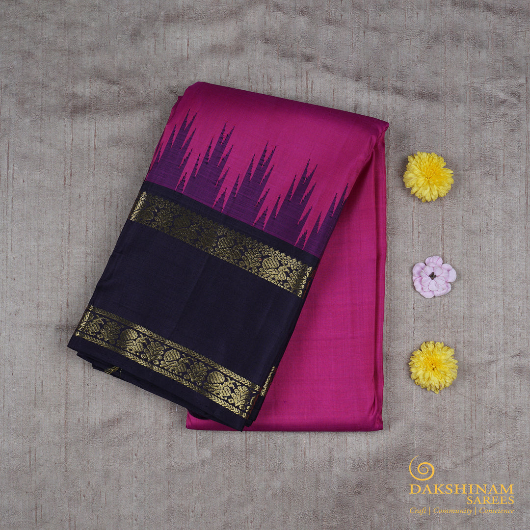 Handwoven Pink with Blue Kanjivaram Silk Saree - 2503T006154DSC