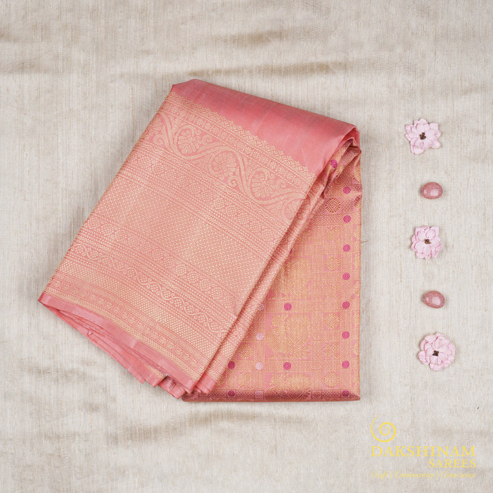 Handwoven Peach- Pink Kanjivaram Silk Saree- 2516T006162DSC