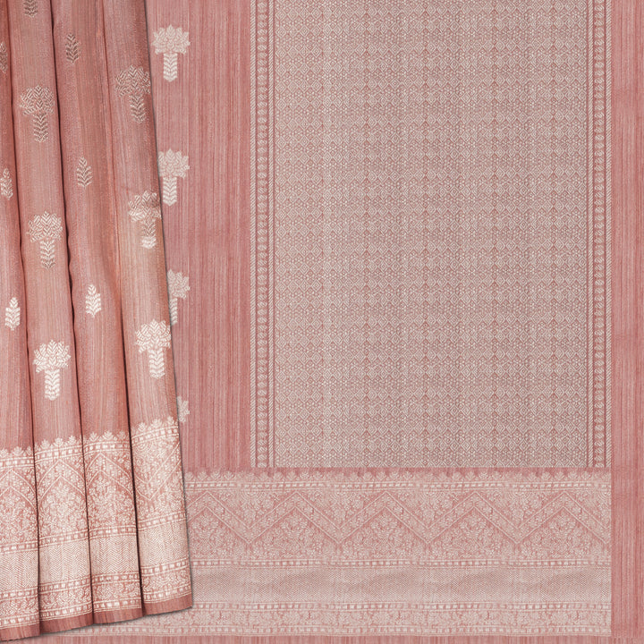 Handwoven Peach Banarasi Matka Tussar Silk Saree - 2145N025377DSC