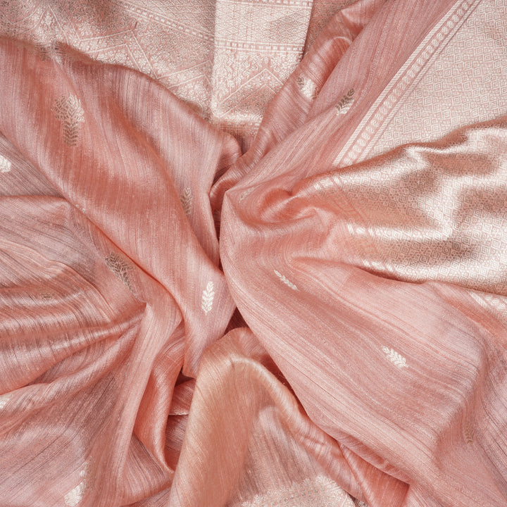 Handwoven Peach Banarasi Matka Tussar Silk Saree - 2145N025377DSC