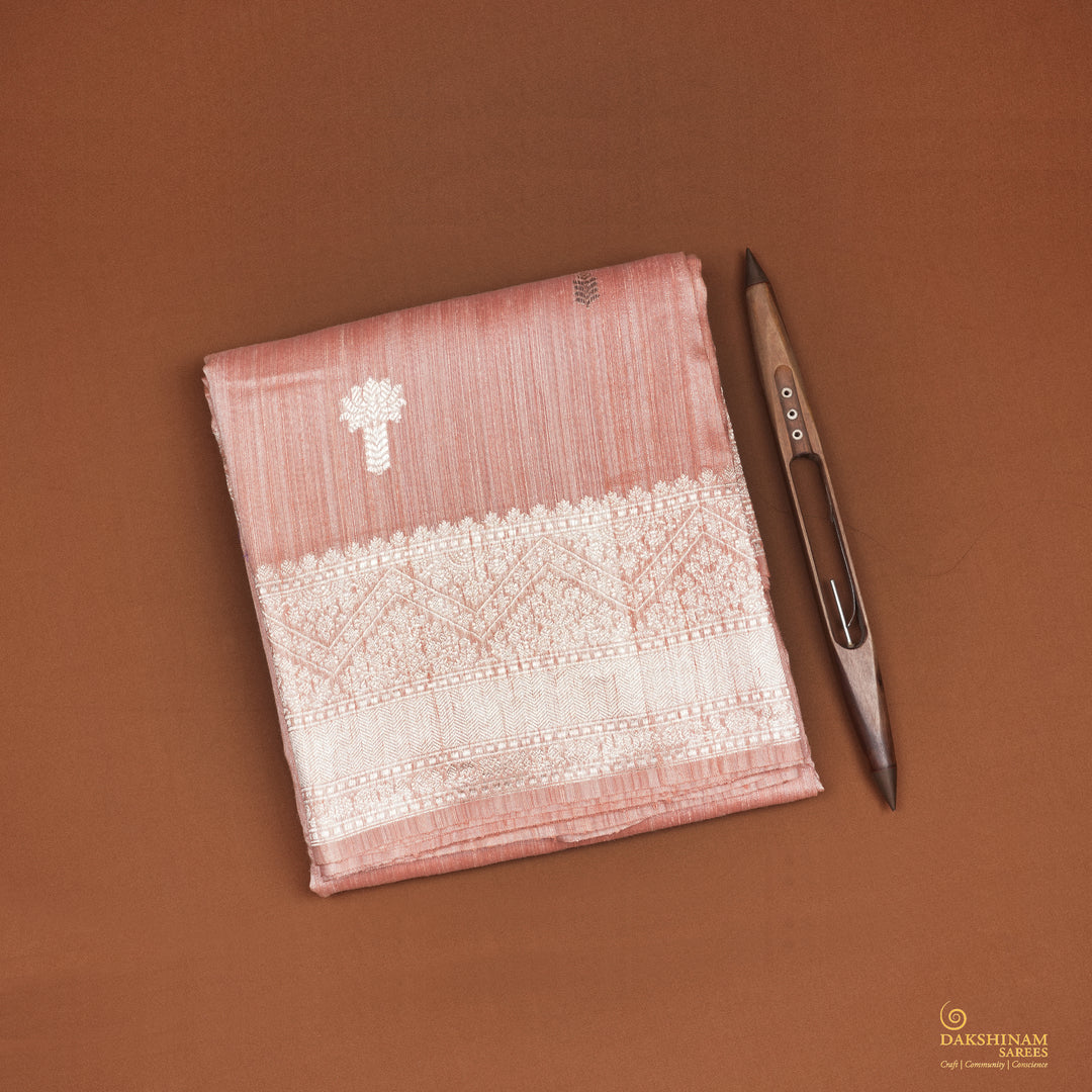 Handwoven Peach Banarasi Matka Tussar Silk Saree - 2145N025377DSC