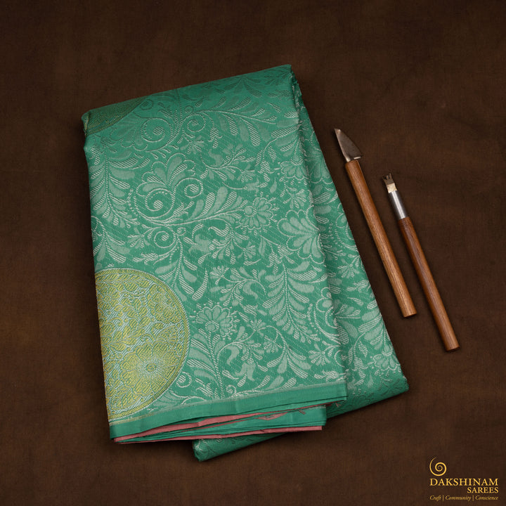 Handwoven Green with Pink Kanjivaram Silk Saree - 2545T012313DSC