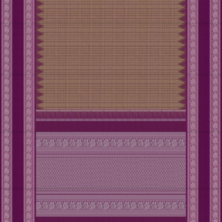 Handwoven Beige with Violet Kanchipuram Silk Cotton Saree - 2180T010890DSC