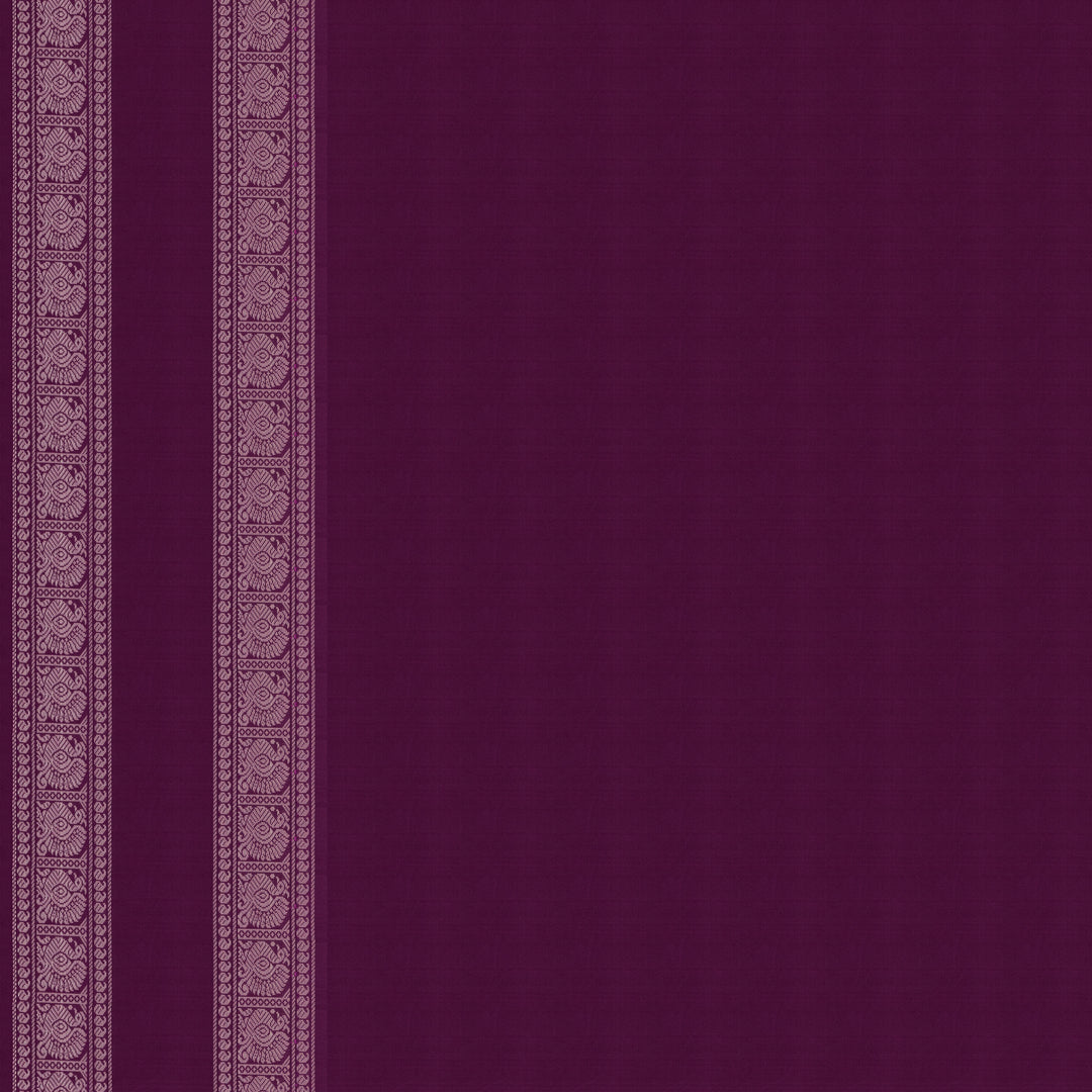 Handwoven Beige with Violet Kanchipuram Silk Cotton Saree - 2180T010890DSC