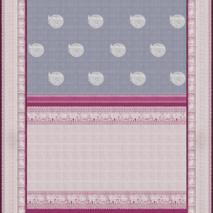 Handwoven Grey with Magenta Kanjivaram Silk Saree - 2231T010695DSC