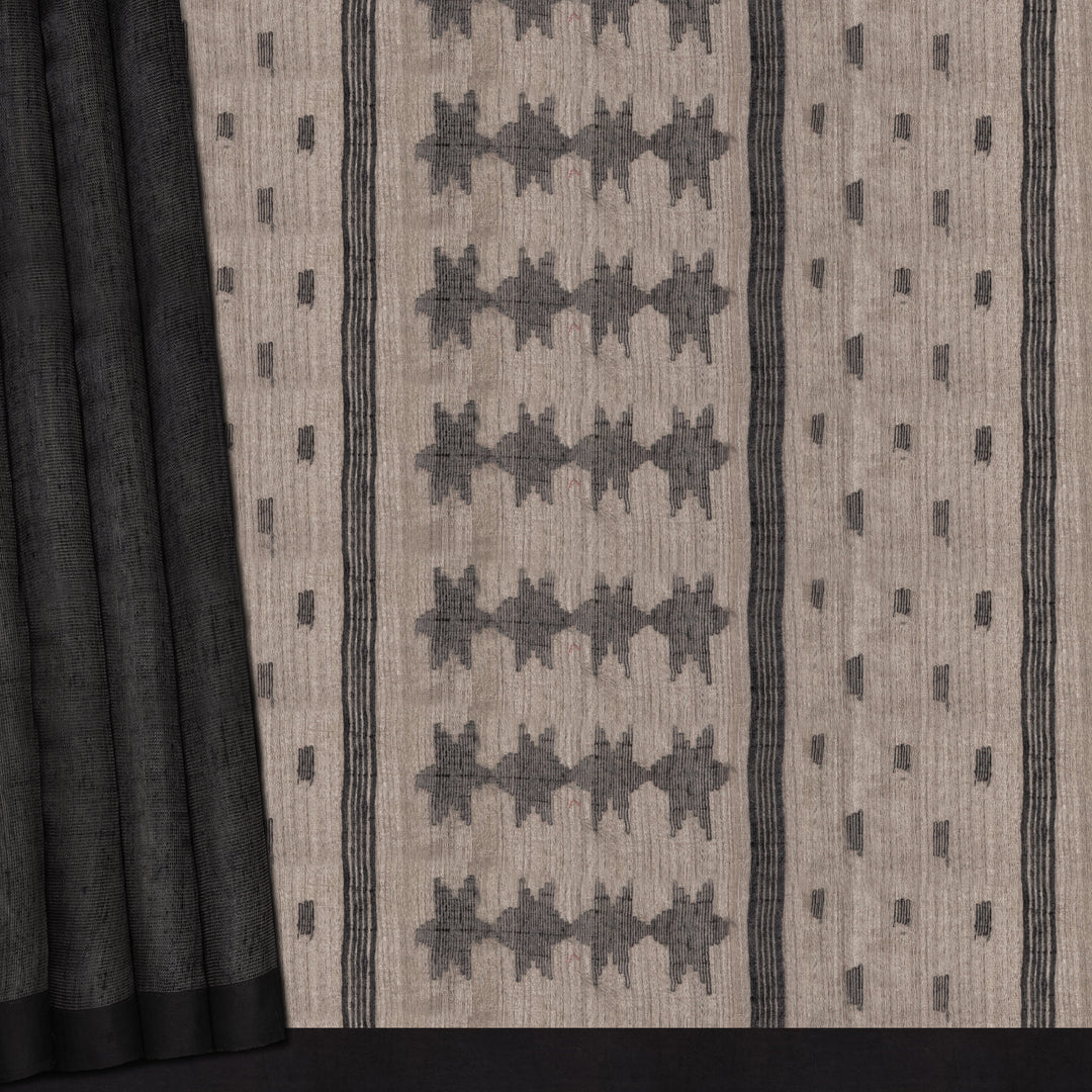 Handwoven Grey with Black Matka Silk Saree - 2238N027967DSC