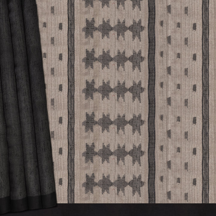 Handwoven Grey with Black Matka Silk Saree - 2238N027967DSC