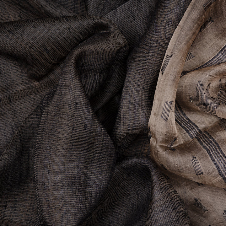 Handwoven Grey with Black Matka Silk Saree - 2238N027967DSC