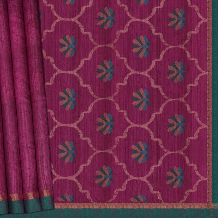 Handwoven Burgundy with Green Matka Silk Saree - 2279N027960DSC