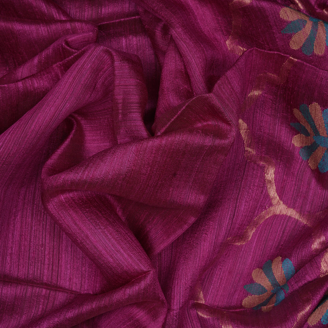 Handwoven Burgundy with Green Matka Silk Saree - 2279N027960DSC