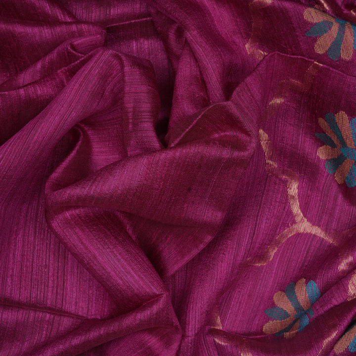 Handwoven Burgundy with Green Matka Silk Saree - 2279N027960DSC