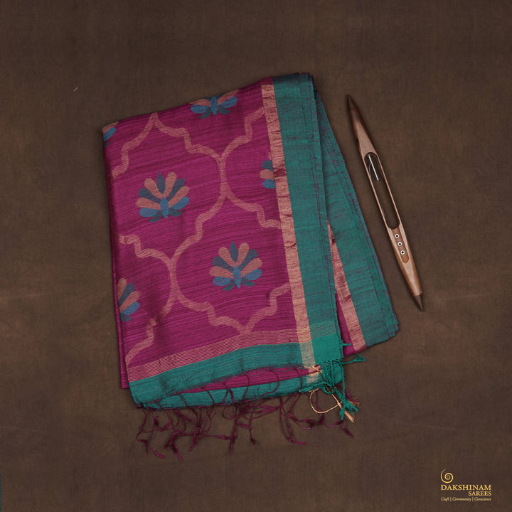 Handwoven Burgundy with Green Matka Silk Saree - 2279N027960DSC