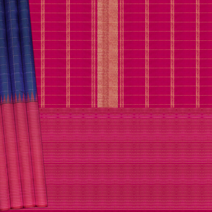 Handwoven Blue with Pink Kanjivaram Silk Saree - 2268T010717DSC