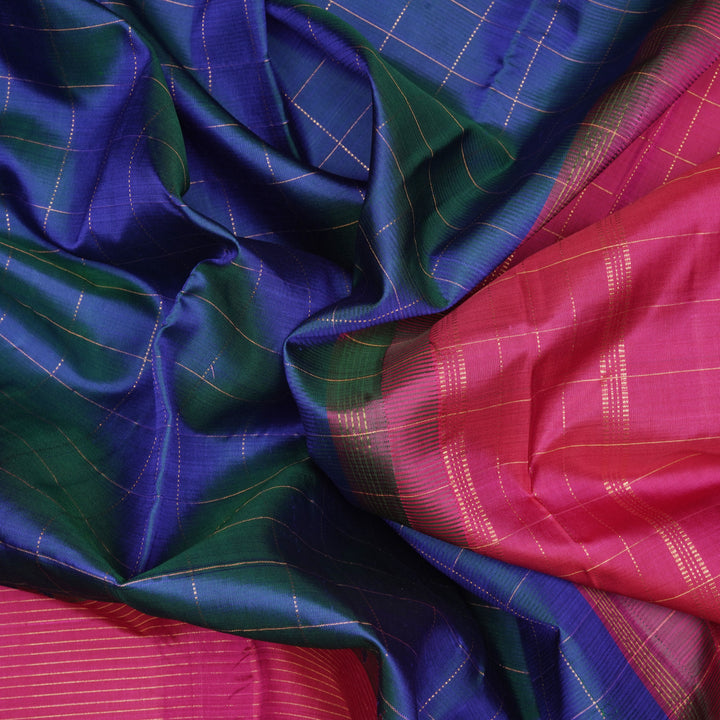 Handwoven Blue with Pink Kanjivaram Silk Saree - 2268T010717DSC