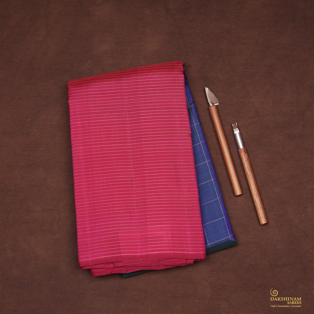 Handwoven Blue with Pink Kanjivaram Silk Saree - 2268T010717DSC