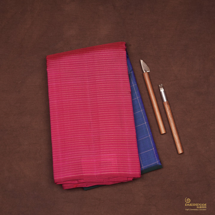 Handwoven Blue with Pink Kanjivaram Silk Saree - 2268T010717DSC