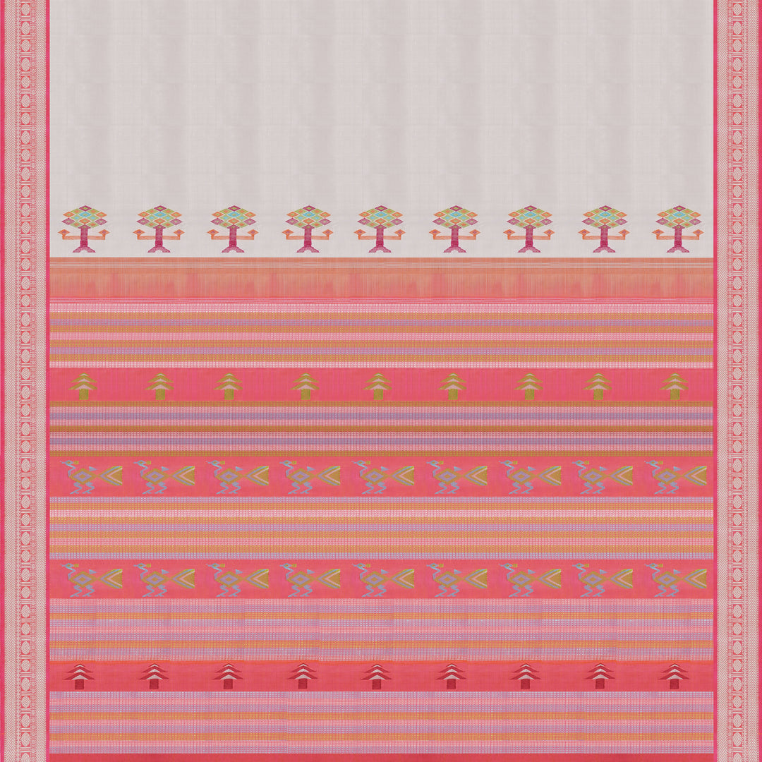 Handwoven White with Pink Kanjivaram Silk Saree - 2253T010704DSC