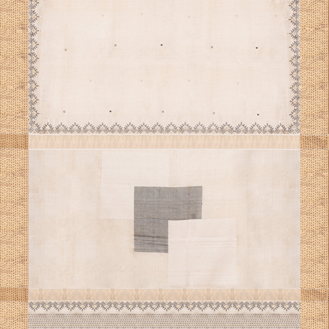 Handwoven Off-white Tussar Silk Saree - 2294T010944DSC