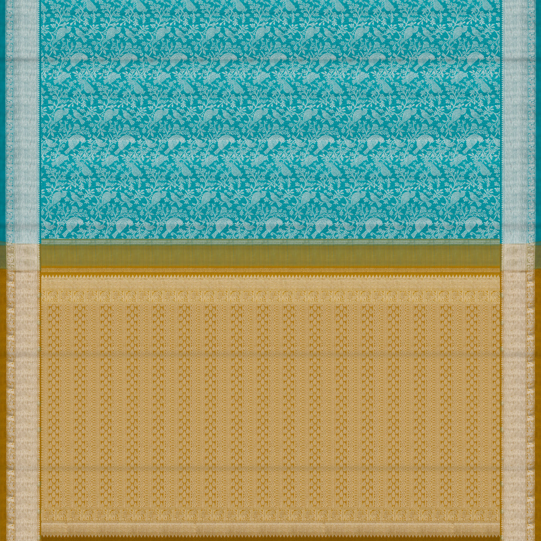 Handwoven Blue with Mustard Kanjivaram Silk Saree - 2490T010694DSC