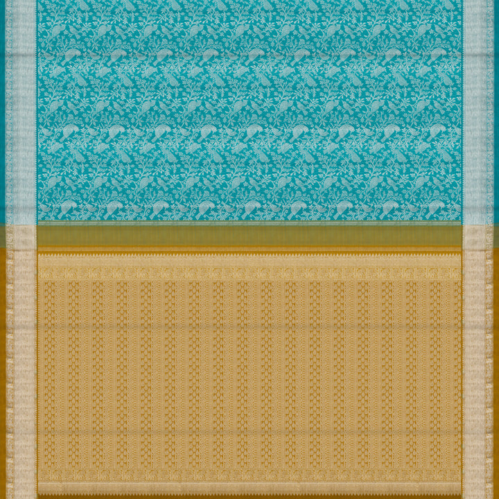 Handwoven Blue with Mustard Kanjivaram Silk Saree - 2490T010694DSC