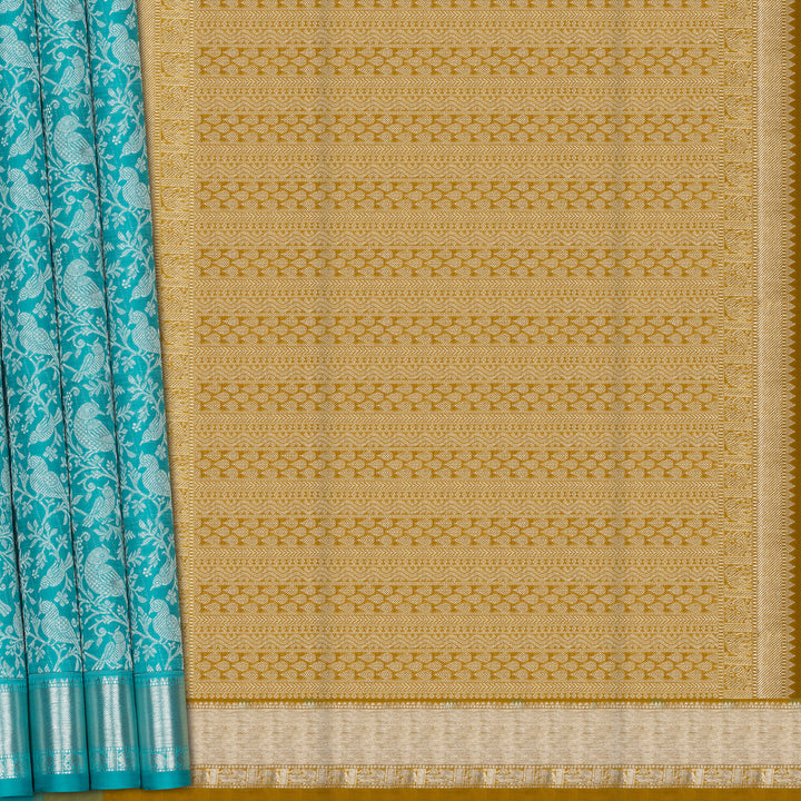 Handwoven Blue with Mustard Kanjivaram Silk Saree - 2490T010694DSC