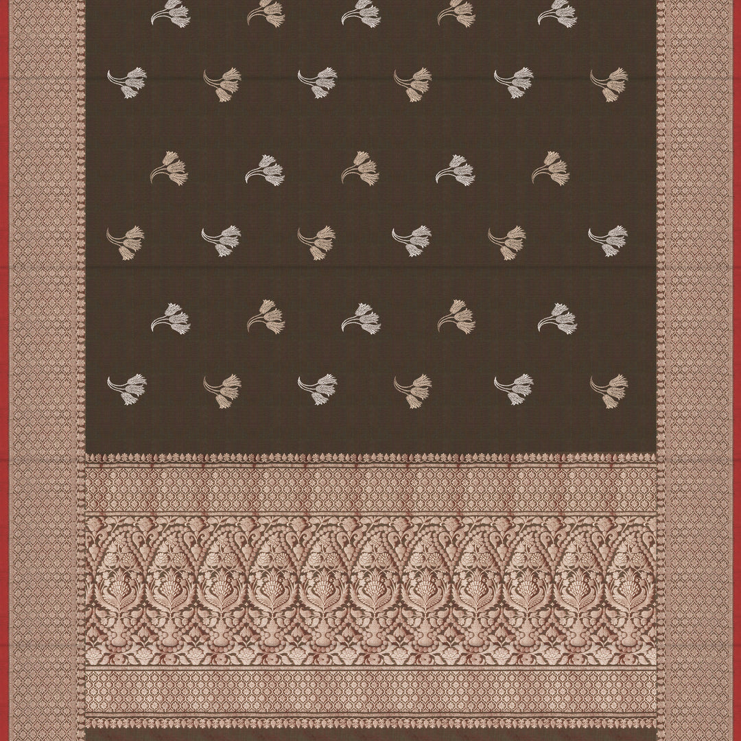 Handwoven Dual toned Moss with Maroon Banarasi Silk Saree - 2421N028504DSC