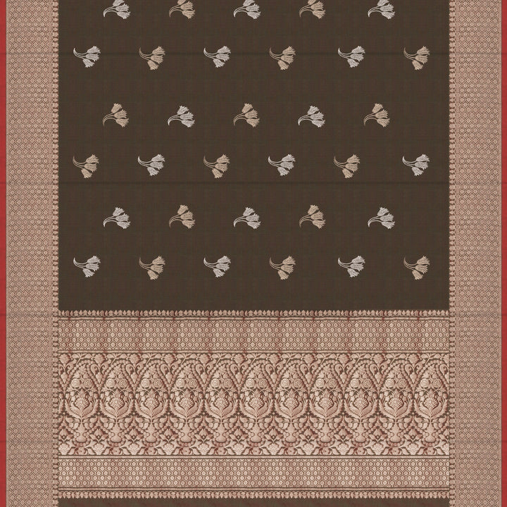 Handwoven Dual toned Moss with Maroon Banarasi Silk Saree - 2421N028504DSC