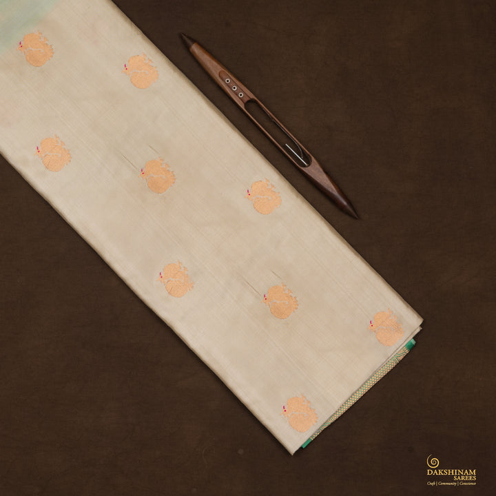Handwoven Off-white with Green Banarasi Silk Saree - 2510N028519DSC