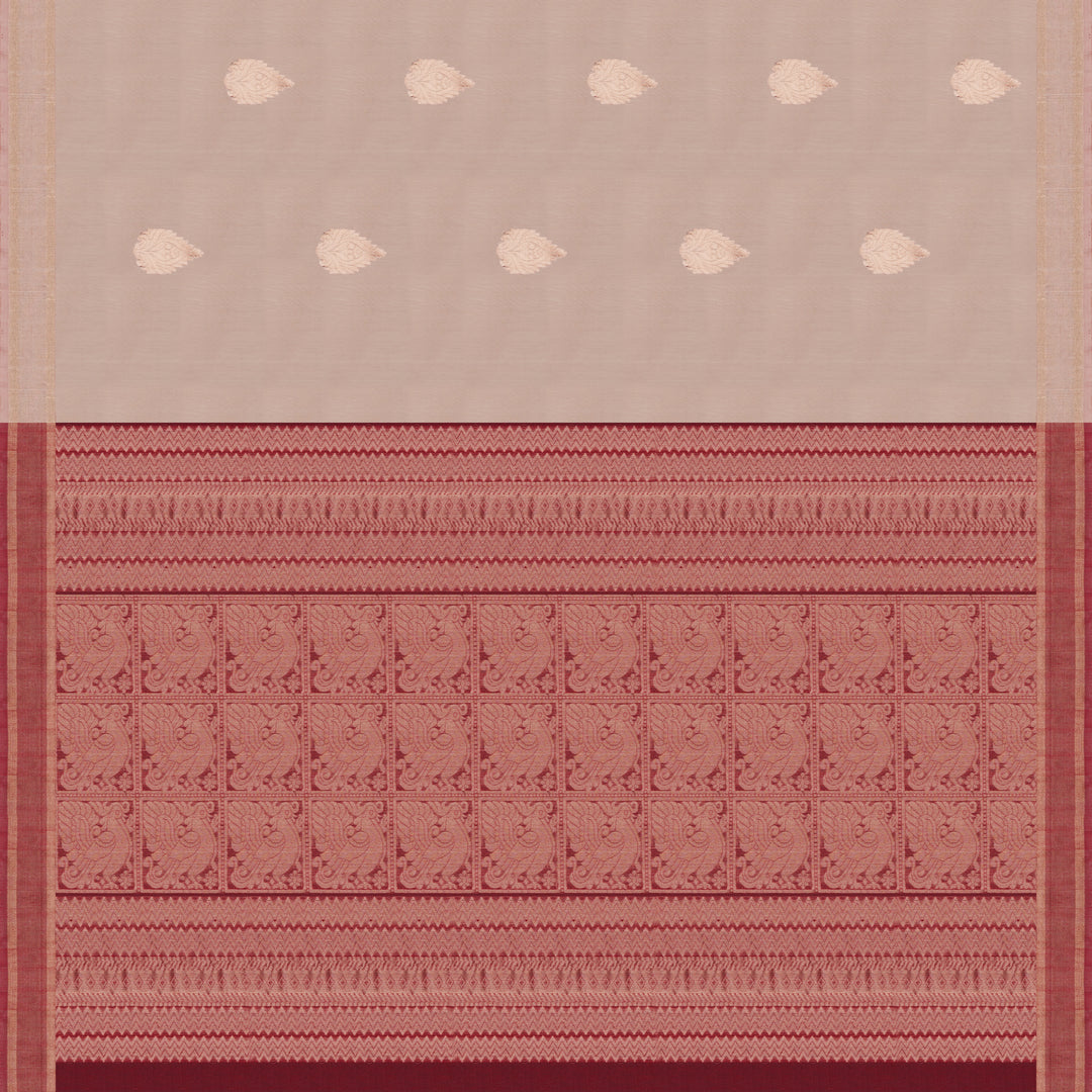 Handwoven Off-white with Pink and Red Silk Cotton Saree - 2261T011192DSC