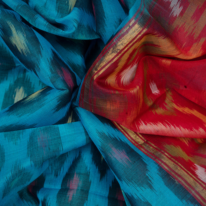 Handwoven Blue with Red Silk Cotton Saree - 2505T011188DSC