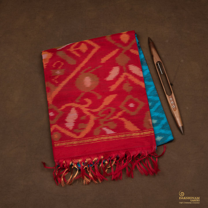 Handwoven Blue with Red Silk Cotton Saree - 2505T011188DSC