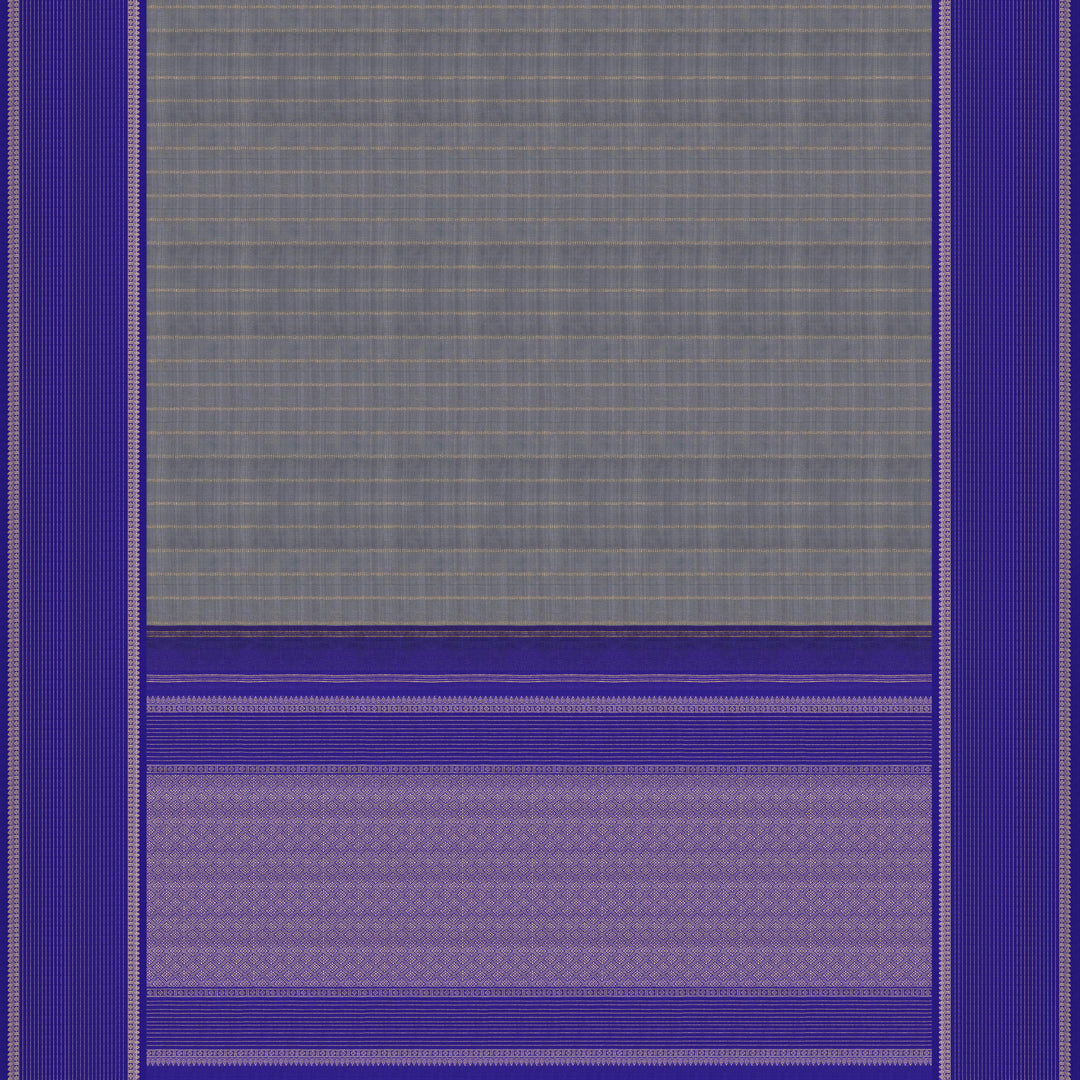 Handwoven Grey with Blue Kanjivaram Silk Saree - 2332T011352DSC