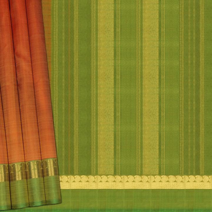 Handwoven Orange with Green Kanjivaram Silk Saree - 2335T011326DSC