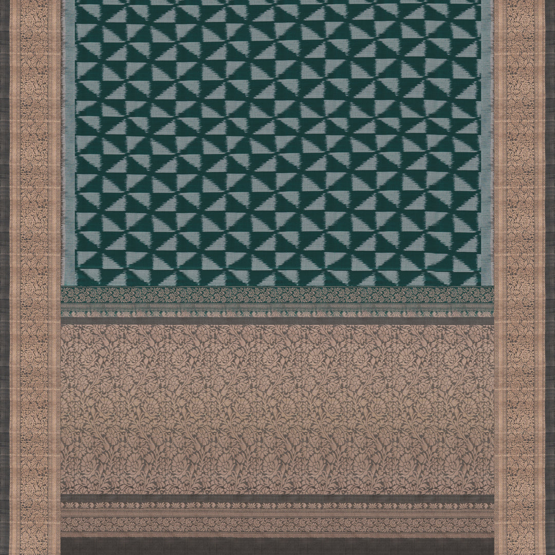 Handwoven Green with Grey Soft Silk Ikat Saree - 2387T011170DSC