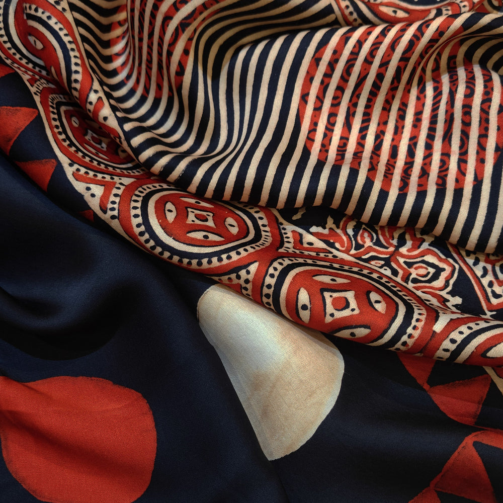 Closeup of Handwoven Deep blue Modal Silk Saree