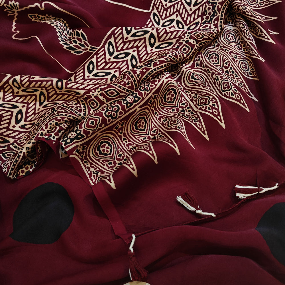 Closeup of  Handwoven  Modal Silk Saree
