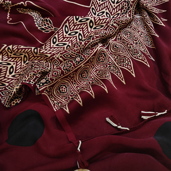 Closeup of  Handwoven  Modal Silk Saree