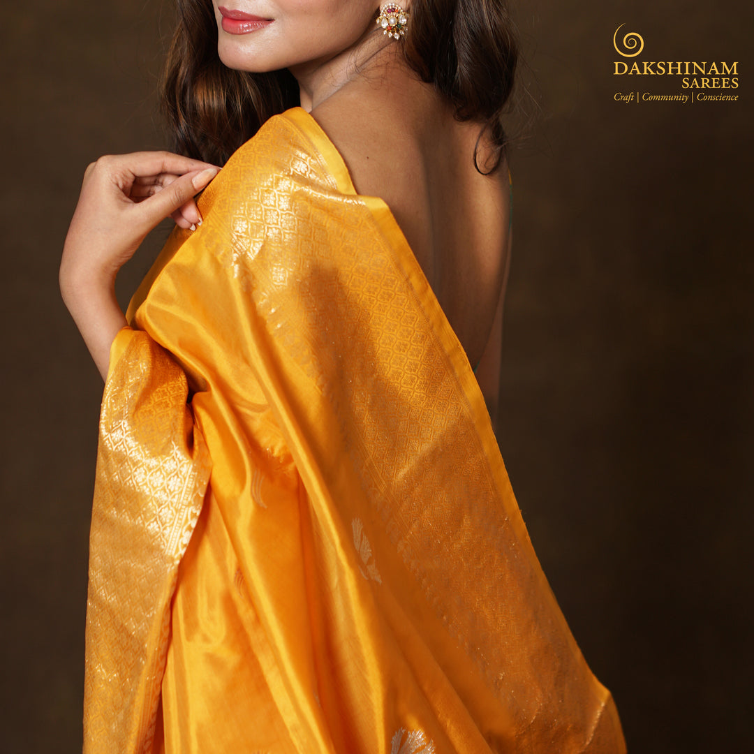 Handwoven Yellow Banarasi Silk Saree - 2354N028503DSC