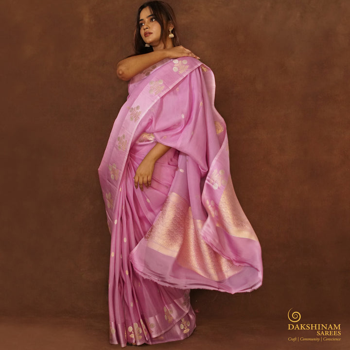 Handwoven Lavender Banarasi Silk Organza Saree - 2358N028764DSC